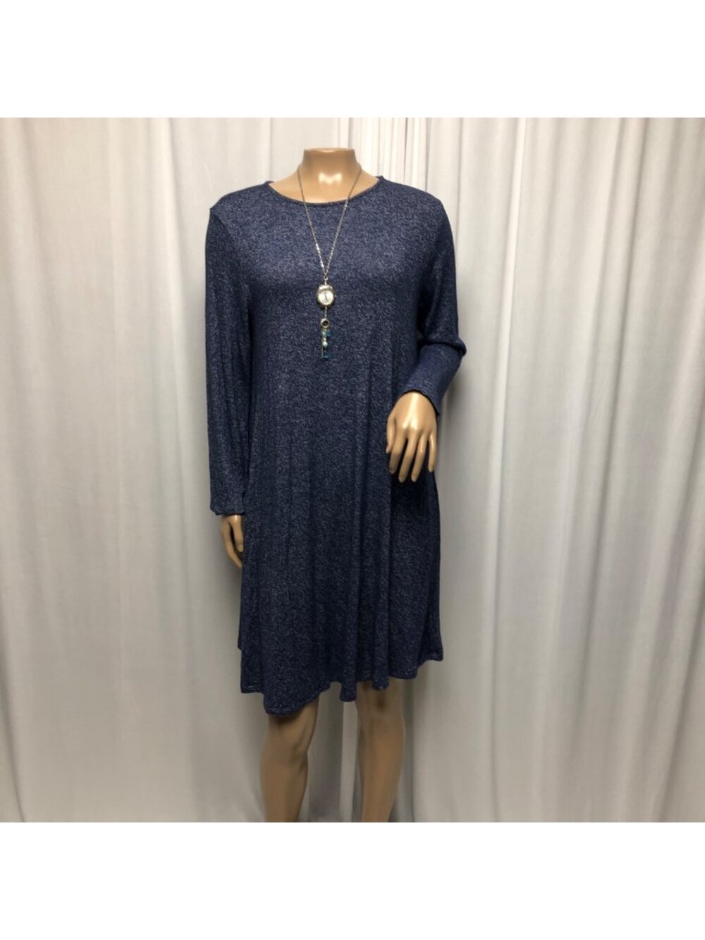 Old Navy Dress Womens Size Medium Blue Heathered Long Sleeve A-Line Comfy Casual